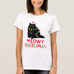 Frohe Weihnachten Xmas Lichter schwarze Katzen-Pyj T-Shirt