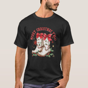 Frohe Weihnachten Y all Howdy Weihnachtsschuhe Cow T-Shirt