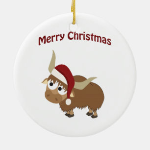 Frohe Weihnachten! Yak Keramik Ornament