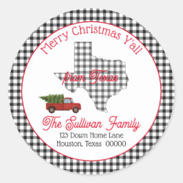 Frohe Weihnachten Y'all aus Texas Rücksendeadresse Runder Aufkleber