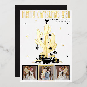 Frohe Weihnachten Y'all Cactus Foil Holiday Card Folien Feiertagskarte