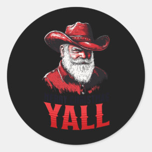 Frohe Weihnachten Yall Cowboy Santa Texas Western Runder Aufkleber