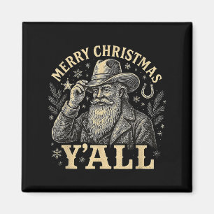 Frohe Weihnachten Y'all Cowboy Western Santa Tee Magnet