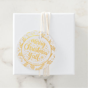 Frohe Weihnachten Y'all Foliage Foil Gift Tag