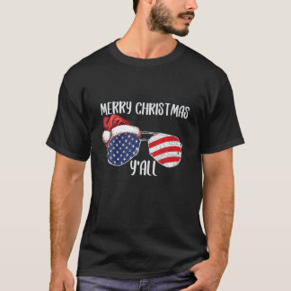 Frohe Weihnachten Y'all Funny American Flag Sungla T-Shirt