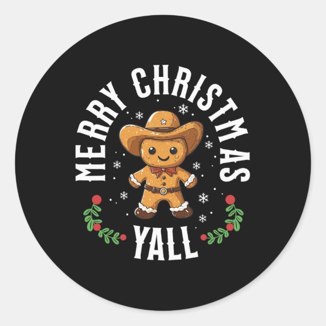 Frohe Weihnachten Yall Gingerbread Cowboy Howdy We Runder Aufkleber (Vorderseite)