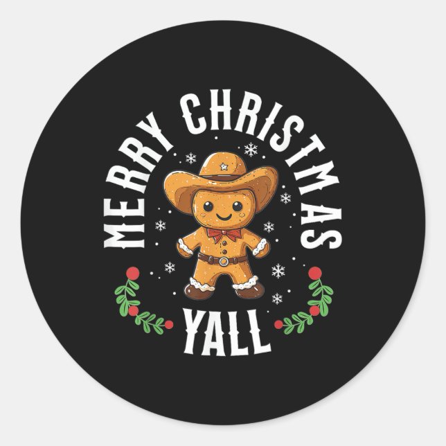 Frohe Weihnachten Yall Gingerbread Cowboy Western Runder Aufkleber (Vorderseite)