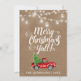 Frohe Weihnachten Y'all Jar Lights Truck Burlap