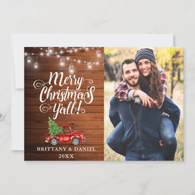 Frohe Weihnachten Y'all Lights Wood Truck Foto (Vorderseite)