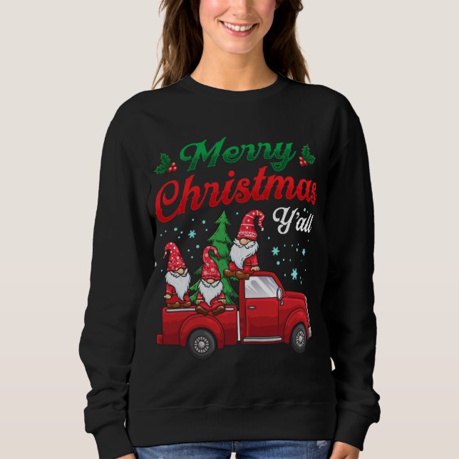 Frohe Weihnachten Y'all mit Gnomes Kariert geprüft Sweatshirt (Vorderseite)