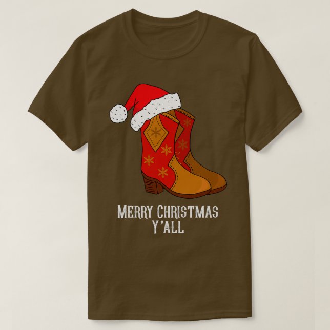 Frohe Weihnachten Yall Red Western Cowboy Boots T-Shirt (Design vorne)