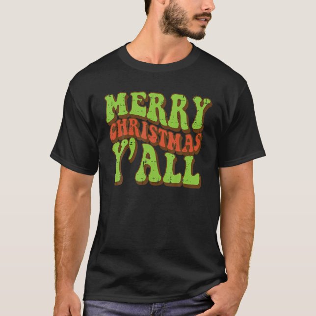 Frohe Weihnachten Yall Retro Groovy Xmas Männer Fr T-Shirt (Vorderseite)