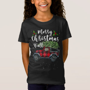 Frohe Weihnachten Y'all Retro Red Kariert Car Chri T-Shirt