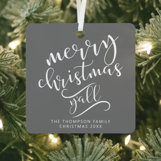 Frohe Weihnachten Y'all Texas Holiday Foto Ornament Aus Metall (InSitu)