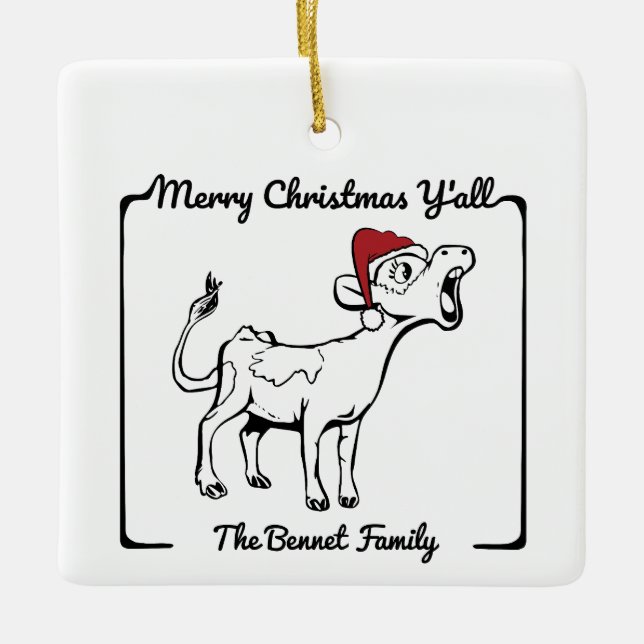 Frohe Weihnachten Y'all Vintag Cowboy Thema Keramikornament (Vorderseite)