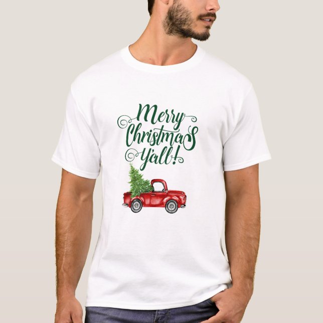Frohe Weihnachten Y'all Vintag Truck Weihnachten T-Shirt (Vorderseite)
