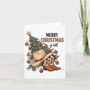 Frohe Weihnachten Y'all Western Cowboy Stiefel Hut Karte
