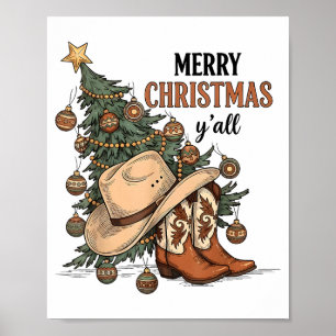 Frohe Weihnachten Y'all Western Cowboy Stiefel Hut Poster