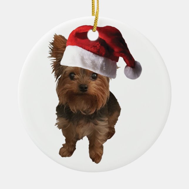 Frohe Weihnachten Yorkie Keramik Ornament (Vorne)