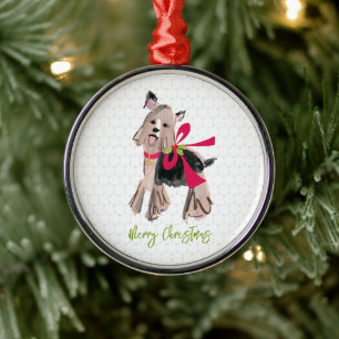 Frohe Weihnachten Yorkie Small Dog Bow Holly Haust Ornament Aus Metall