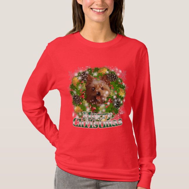 Frohe Weihnachten Yorkie T-Shirt (Vorderseite)