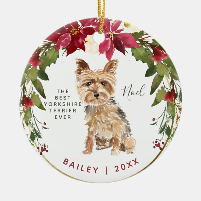 Frohe Weihnachten Yorkshire Terrier | Hunde-Foto h Keramik Ornament (Vorne)