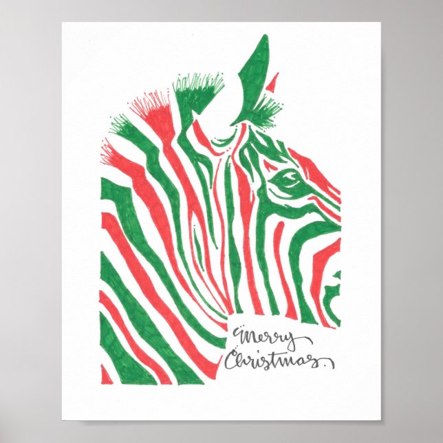 Frohe Weihnachten Zebra Print Poster (Vorne)