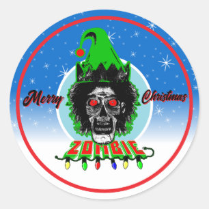 Frohe Weihnachten Zombie Blauer Kreis Runder Aufkleber