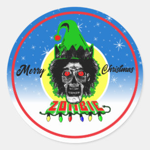 Frohe Weihnachten Zombie Gelb Runder Aufkleber