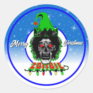 Frohe Weihnachten Zombie White Script Runder Aufkleber