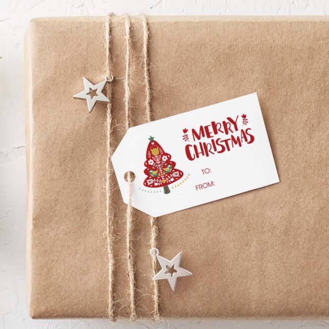 Frohe Weihnachten zu/von Baum Geschenkmarke Geschenkanhänger (Von Creator hochgeladen)