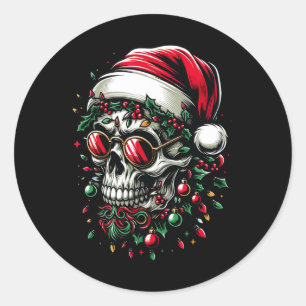 Frohe Weihnachten Zucker Schädel Weihnachtsmannmüt Runder Aufkleber