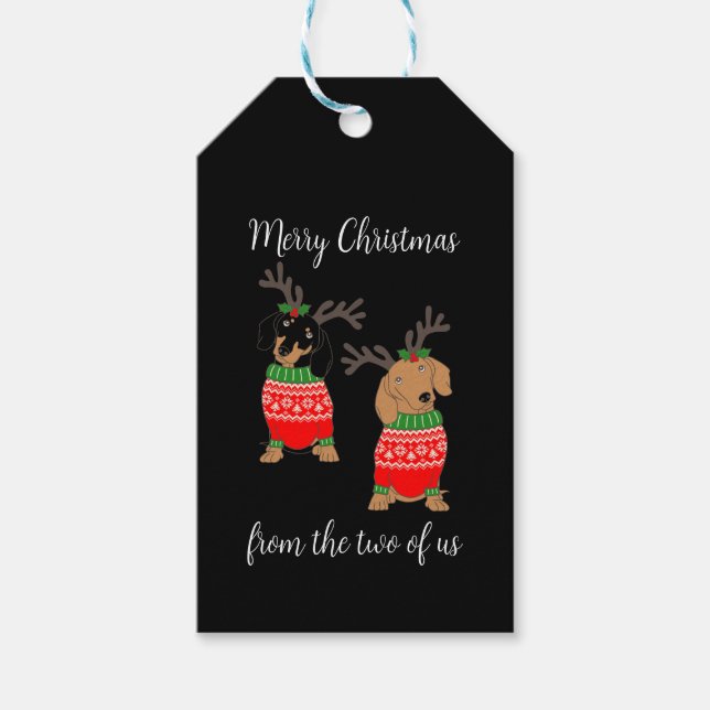 Frohe Weihnachten Zwei Decked Out Dackeln Geschenkanhänger (Vorderseite)