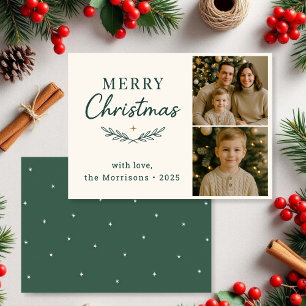 Frohe Weihnachten Zwei Foto Green Holiday Flat Car Einladung
