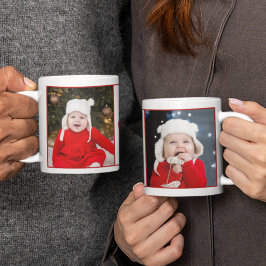 Frohe Weihnachten Zwei Foto Niedlich Roter Grüner Kaffeetasse