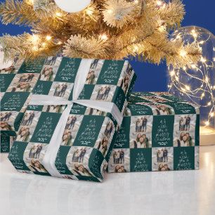 Frohe Weihnachten zwei Foto personalisiert dunkelg Geschenkpapier