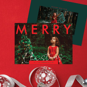 Frohe Weihnachten Zwei Fotokarte   Modern Custom Karte