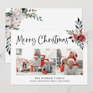 Frohe Weihnachten Zwei Fotos und Aquarellblumen