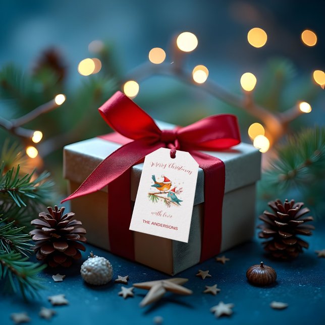 Frohe Weihnachten Zwei liebende Vögel Geschenkanhänger (Von Creator hochgeladen)