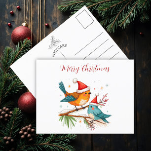 Frohe Weihnachten Zwei liebende Vögel Postkarte