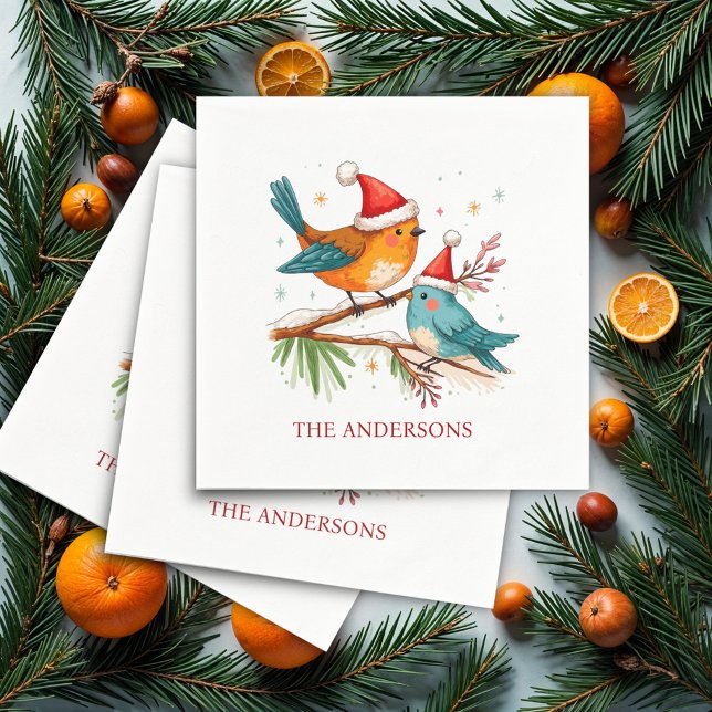 Frohe Weihnachten Zwei liebende Vögel Weihnachten  Serviette (Von Creator hochgeladen)
