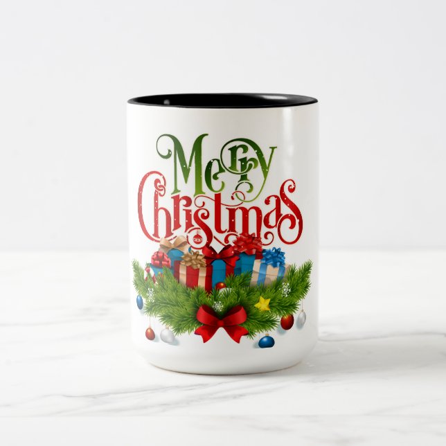 frohe Weihnachten Zweifarbige Tasse (Mittel)