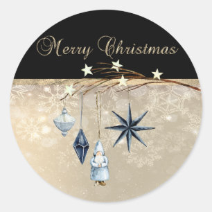 Frohe Weihnachten, Zweigkugeln Weihnachtsmann Runder Aufkleber