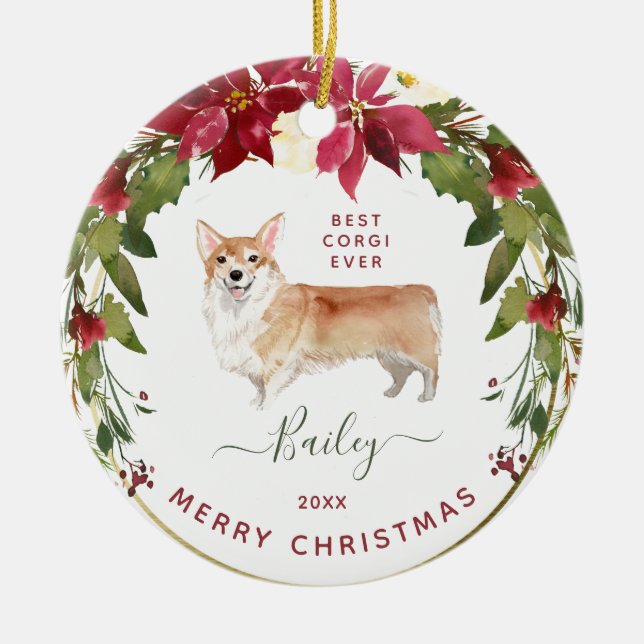 Frohe WeihnachtenCorgi | addieren das Foto Ihr Keramik Ornament (Vorne)