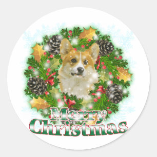 Frohe WeihnachtenCorgi Runder Aufkleber