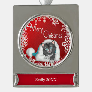 Frohe Weihnachtenniedliche Kitty-Fahnen-Verzierung Banner-Ornament Silber