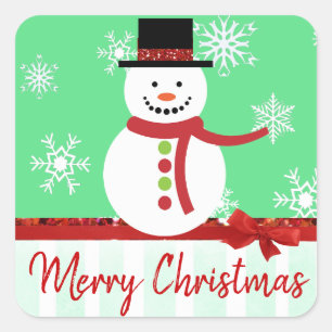 Frohe WeihnachtenVintage Snowman-Aufkleber Quadratischer Aufkleber