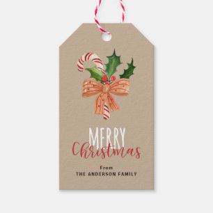 Frohe Weihnachtenwatercolor-Zuckerstange Geschenkanhänger