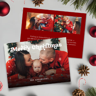 Frohe Weihnachts-3-Foto Retro Typografy Message Feiertagskarte