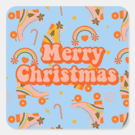 Frohe Weihnachts-70er Groovy Disco-Muster Quadratischer Aufkleber